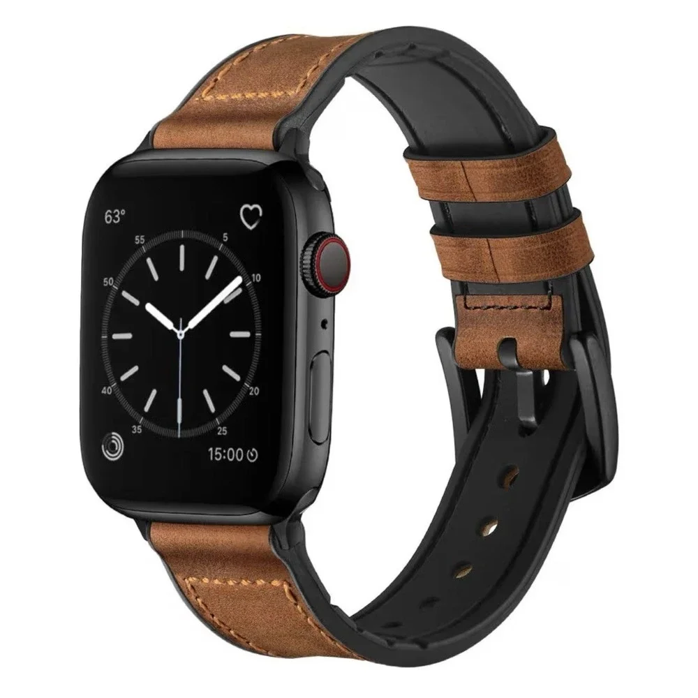 Compatible With Apple iWatch Band 38mm 39mm 40mm,Sweatproof Hybrid Brown Leather